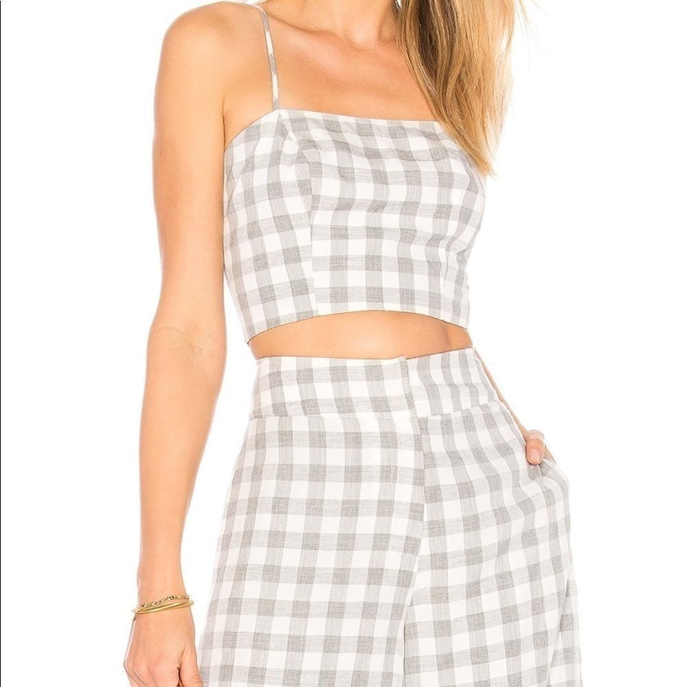House Of Harlow 1960 Gingham Cropped Top Grey XS